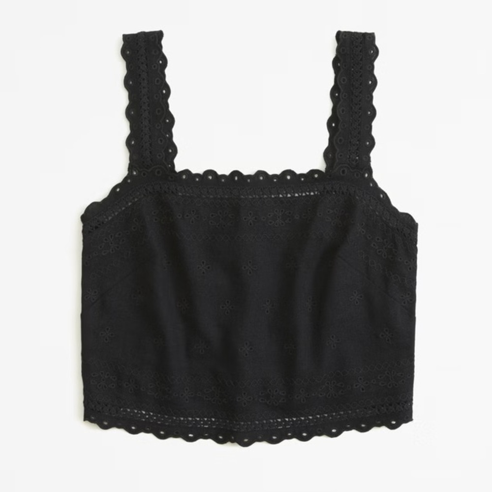 Abercrombie Linen-Blend Embroidered Tie-Back Top